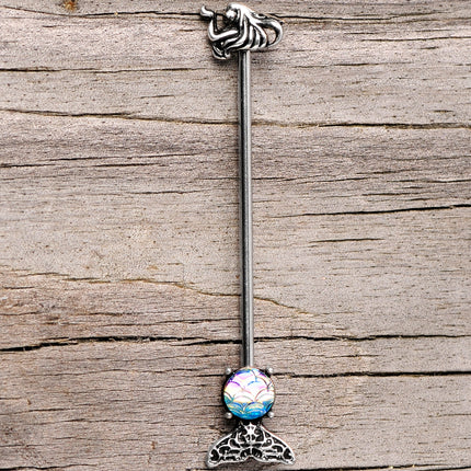 14G Blue Mermaid Scale Tail Industrial Barbell 38mm