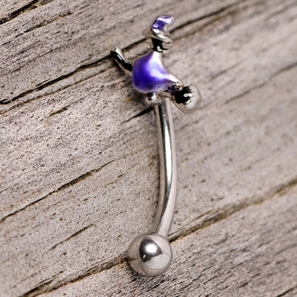 16G 5/16 Blue Spooky Witch Halloween Curved Eyebrow Ring