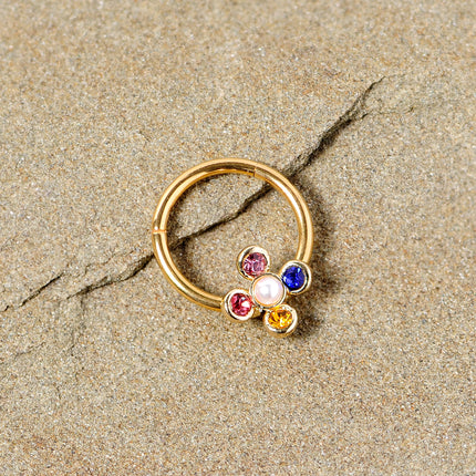 16G 3/8 Pink Blue Gem Gold Tone Hinged Segment Ring