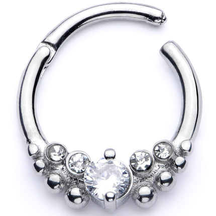 16G 3/8 Clear CZ Gem Classy Circles Hinged Segment Ring