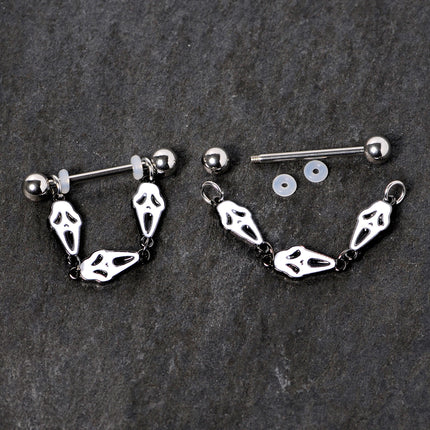 14G 9/16 Scary Screaming Ghost Halloween Dangle Nipple Ring Set
