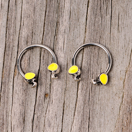 14G 1/2 Yellow End Elephant Horseshoe Nipple Ring Set