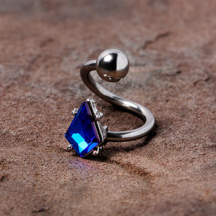 14G 3/8 Blue Gem Graceful Rhombus Spiral Twister Belly Ring