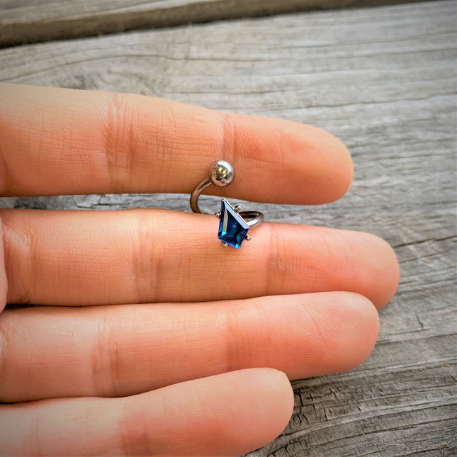 14G 3/8 Blue Gem Graceful Rhombus Spiral Twister Belly Ring