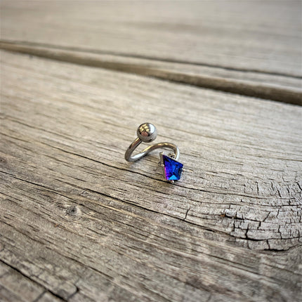 14G 3/8 Blue Gem Graceful Rhombus Spiral Twister Belly Ring