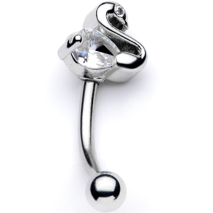 16G 5/16 Clear CZ Gem Sleek Swan Curved Eyebrow Ring