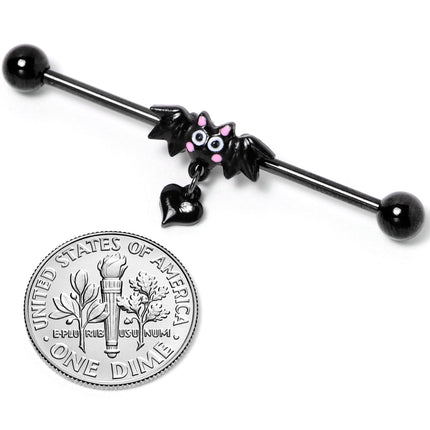 14G Clear Gem Heart Bat Halloween Dangle Industrial Barbell 38mm