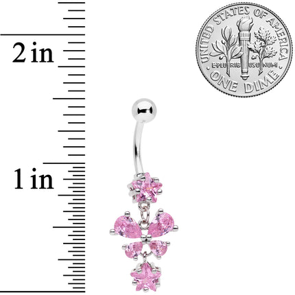 Pink Gem Star Bow Dangle Belly Ring