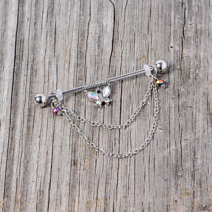 14G Aurora Gem Butterfly Chain Dangle Project Bar 38mm