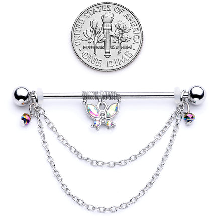 14G Aurora Gem Butterfly Chain Dangle Project Bar 38mm