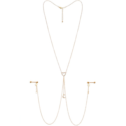 14G 5/8 Clear Gem Gold Tone Heart Star Nipple Chain Necklace