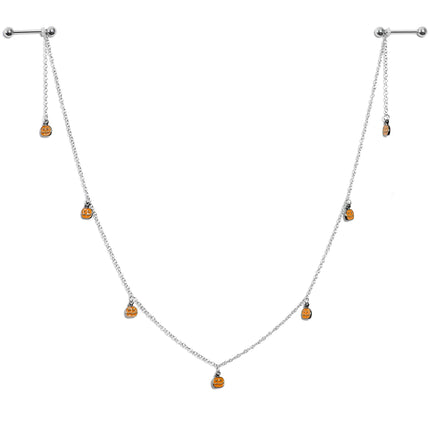 14G 5/8 Orange Pumpkin Patch Halloween Dangle Nipple Chain