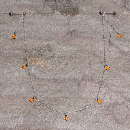 14G 5/8 Orange Pumpkin Patch Halloween Dangle Nipple Chain