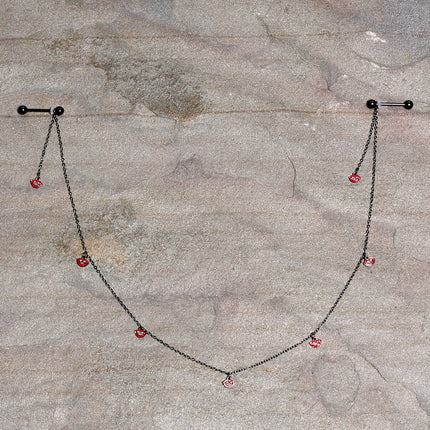 14G 5/8 Red Black Monster Fang Halloween Dangle Nipple Chain