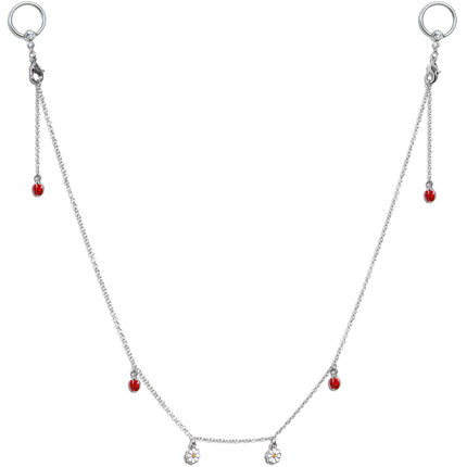 14G 9/16 Clear Gem Ladybug BCR Captive Ring Dangle Nipple Chain