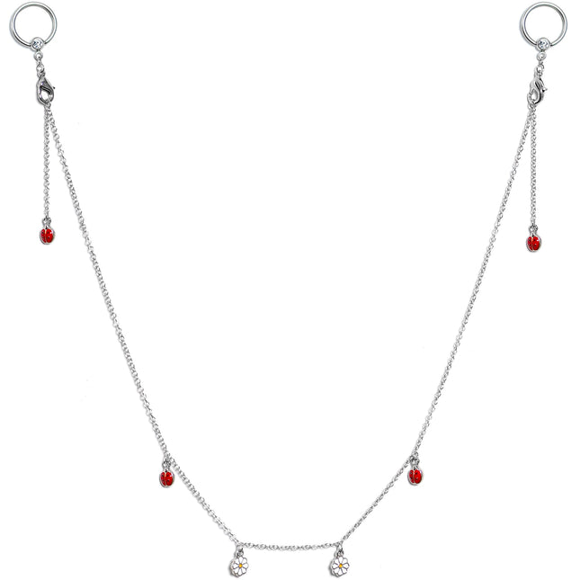 14G 9/16 Clear Gem Ladybug BCR Captive Ring Dangle Nipple Chain