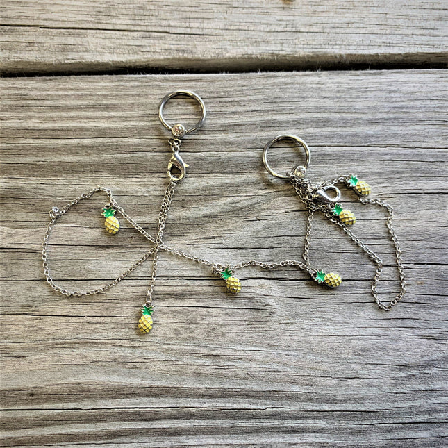 14G 9/16 Clear Gem Pineapple BCR Captive Ring Dangle Nipple Chain