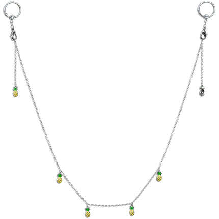 14G 9/16 Clear Gem Pineapple BCR Captive Ring Dangle Nipple Chain