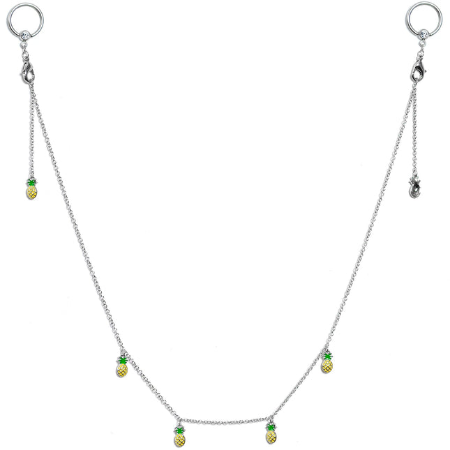 14G 9/16 Clear Gem Pineapple BCR Captive Ring Dangle Nipple Chain
