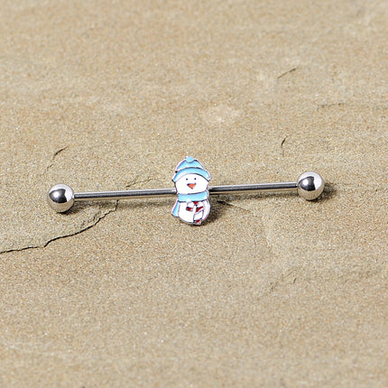 14G Snowman Winter Holiday Industrial Barbell 38mm