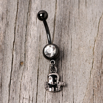 Clear Gem Black Happy Ghost Halloween Dangle Belly Ring