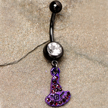 Clear Black Gem Black Purple Witch Hat Halloween Dangle Belly Ring