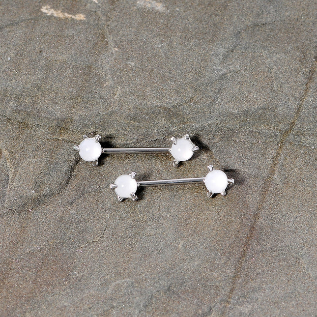 14G 5/8 White Faux Opal Dragon Claw Barbell Nipple Ring Set