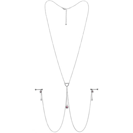 14G 5/8 Pink Gem Sun Heart Star Nipple Chain Necklace