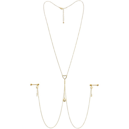 14G 5/8 Clear Gem Gold Tone Sun Heart Star Nipple Chain Necklace