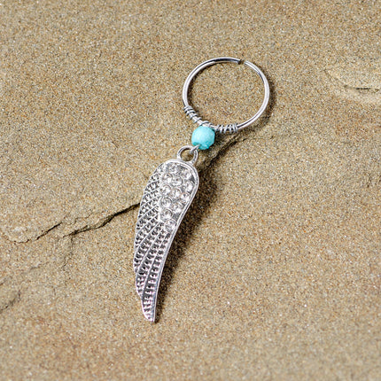 20G 3/8 Clear Gem Feather Feathered Wing Dangle Closure Ring