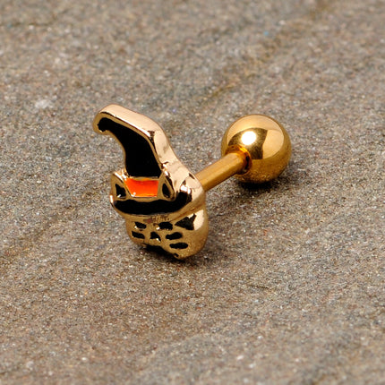 16G 1/4 Black Gold Tone Witch Hat Cat Halloween Cartilage Tragus