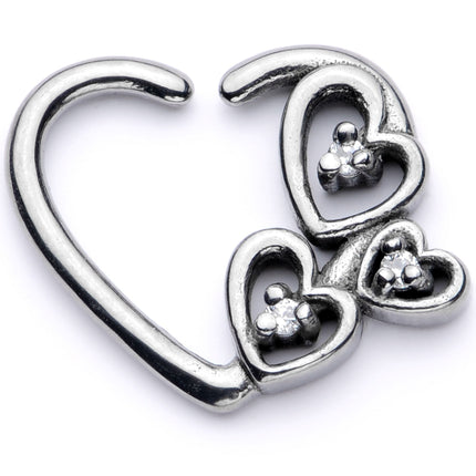 16G 3/8 Clear CZ Gem Valentines Day Left Heart Closure Ring