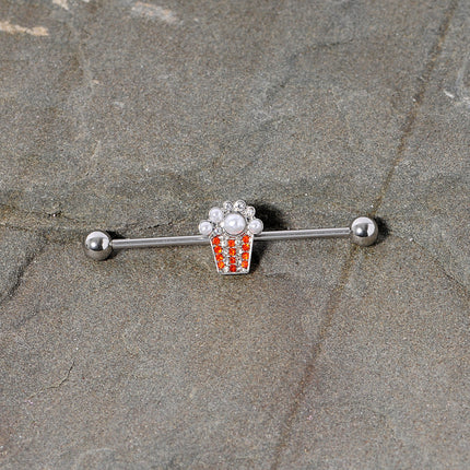 14G White Orb Movie Night Popcorn Industrial Barbell 38mm