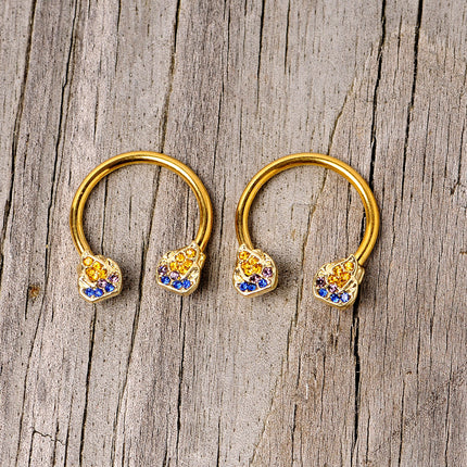 14G 1/2 Orange Gem Gold Tone Candle Horseshoe Nipple Ring Set