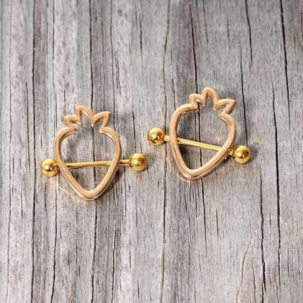 14G 3/4 Gold Tone Hollow Strawberry Nipple Shield Set