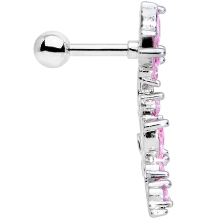 16G 1/4 Pink CZ Gem Butterflies Left Ear Cartilage Tragus