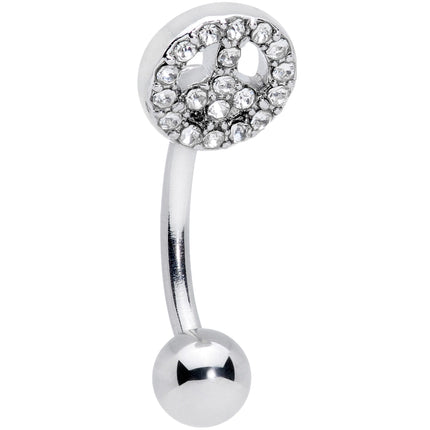 16G 5/16 Clear Gem Retro Peace Sign Curved Eyebrow Ring