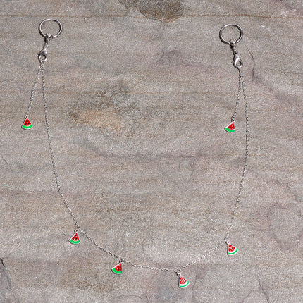 14G 9/16 Clear Gem Watermelon Captive Ring Dangle Nipple Chain