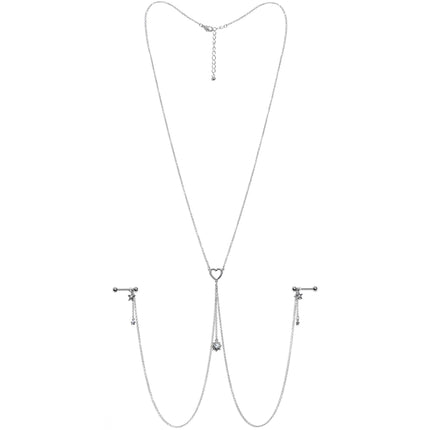 14G 5/8 Clear Gem Sun Heart Star Nipple Chain Necklace