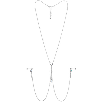 14G 5/8 Blue Gem Moon Heart Star Nipple Chain Necklace