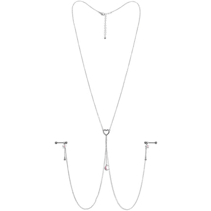 14G 5/8 Pink Gem Moon Heart Star Nipple Chain Necklace