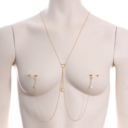 14G 5/8 Aurora Gem Gold Tone Heart Star Nipple Chain Necklace