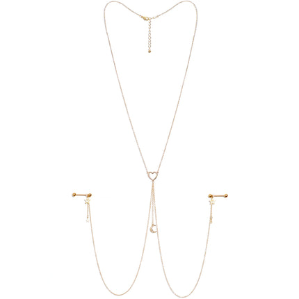 14G 5/8 Aurora Gem Gold Tone Heart Star Nipple Chain Necklace
