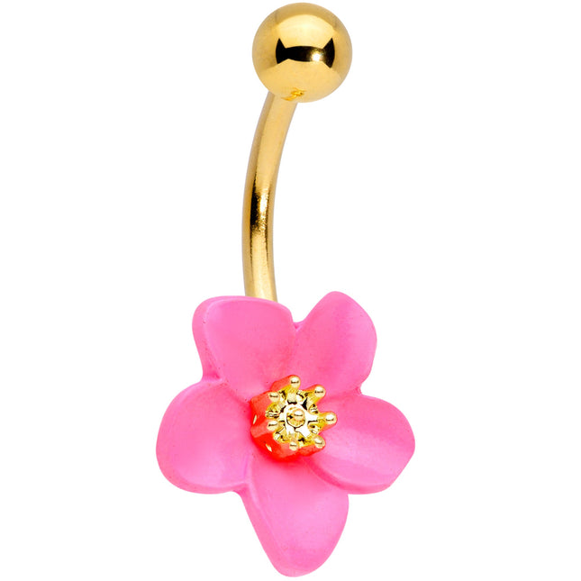 Gold Tone Spring Blossom Pretty Pink Flower Belly Ring
