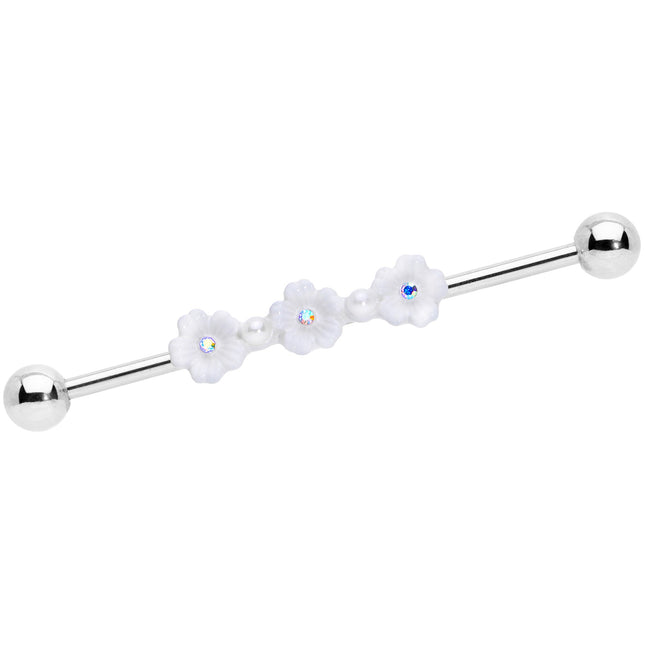 14G Aurora Gem White Flower Industrial Barbell 38mm