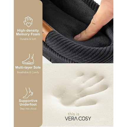 VeraCosy Mens Size 11/12 Gray Corduroy Moccasin Memory Foam House Slippers