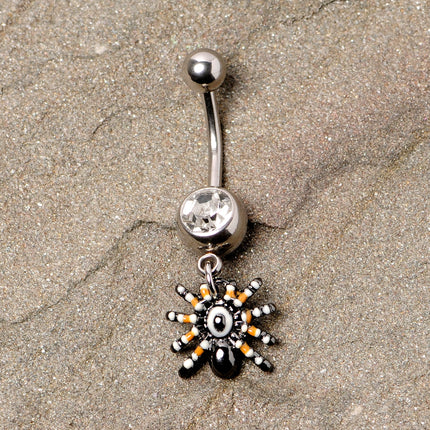Clear Gem Tarantula Spider Halloween Dangle Belly Ring