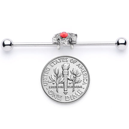 14G Red Gem Holiday Holly Leaf Christmas Industrial Barbell 38mm
