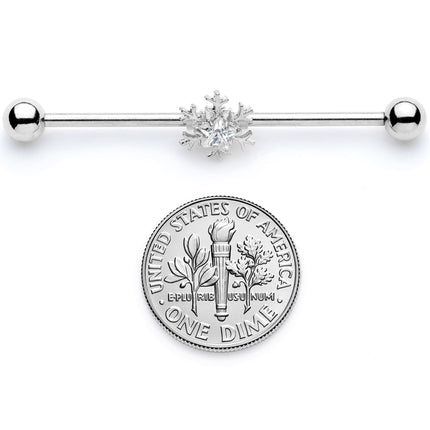 14G Clear Gem Snowflake Industrial Barbell 38mm
