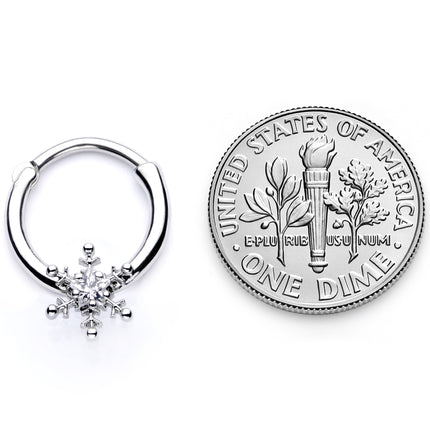 16G 3/8 Clear Gem Holiday Snowflake Septum Clicker
